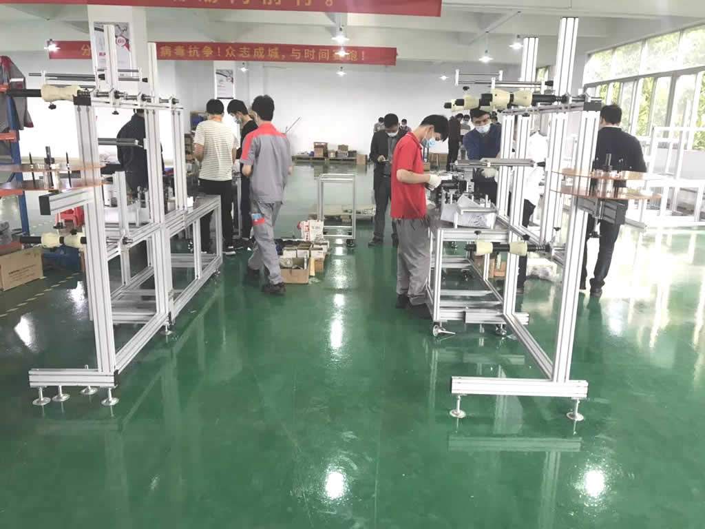 Face mask production line assembling work place